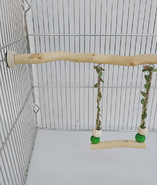 Houten Papegaai Zitstok met Dubbele Schommel en Speeltjes - Vogelkooi Accessoire