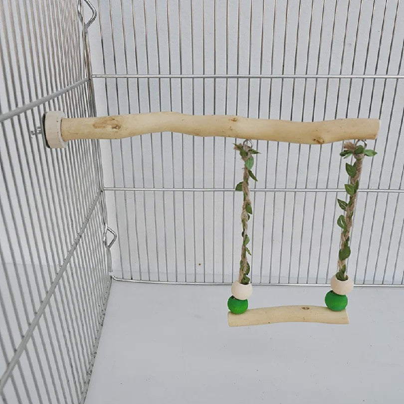 Houten Papegaai Zitstok met Dubbele Schommel en Speeltjes - Vogelkooi Accessoire