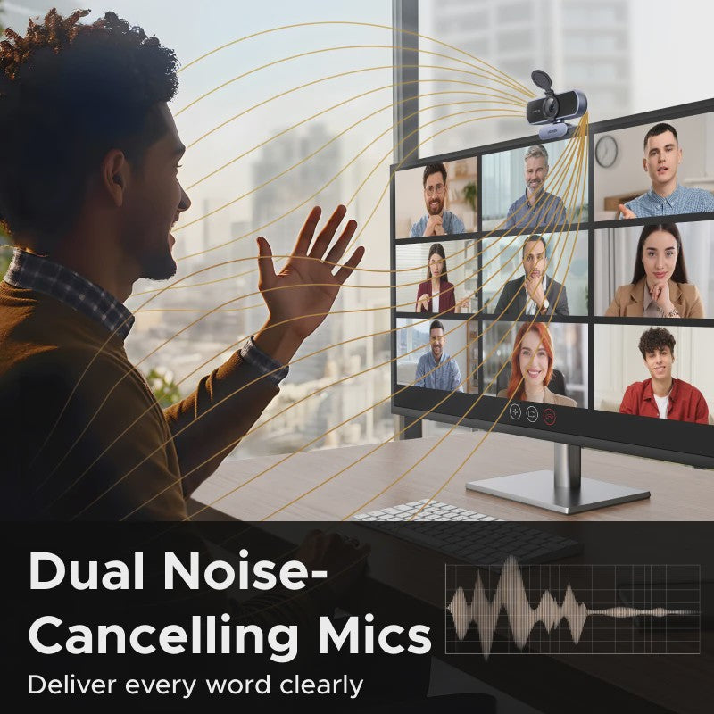 4K Webcam met Autofocus, AI Noise Cancelling Microfoons & Privacy Cover