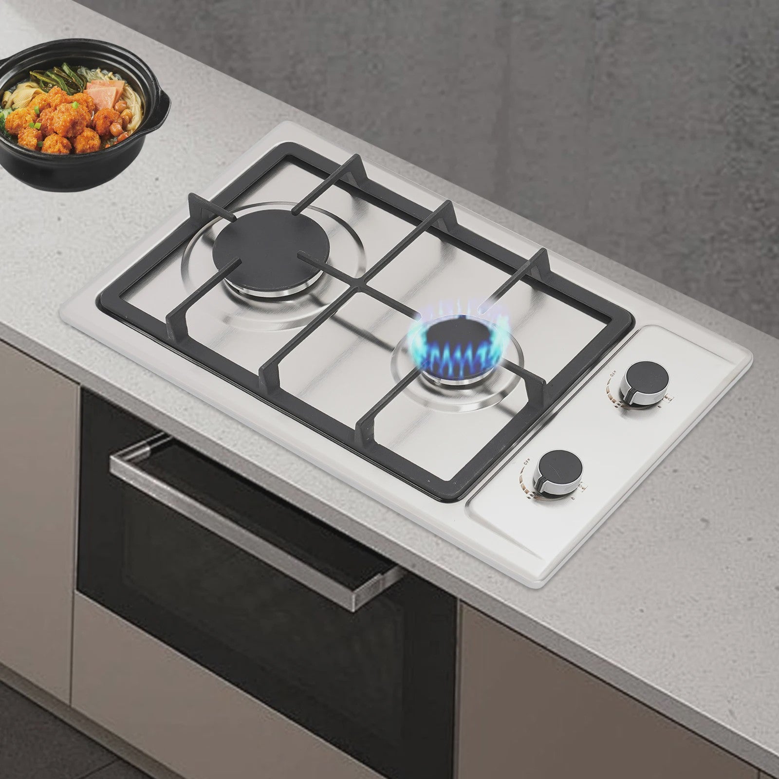 RVS Gasfornuis met 2 Pits, Automatische Ontsteking en Drukregelaar - Keuken