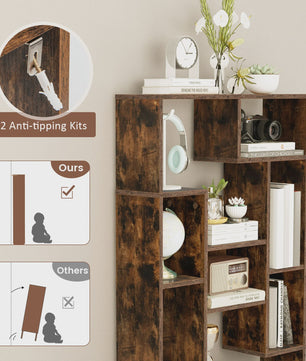 Stijlvolle Houten Boekenkast 120 cm met 9 Vakken - Staande Opbergkast & Kamerverdeler met Kantelbeveiliging