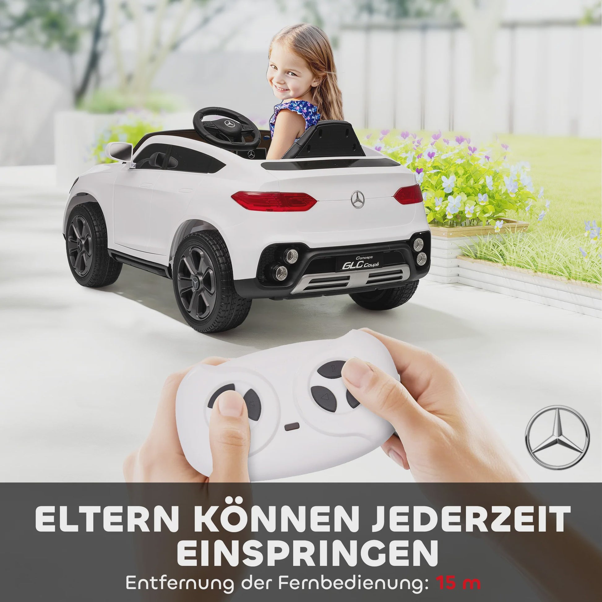 Elektrische Kinderauto 12V met Afstandsbediening, LED, Muziek & 3 Snelheden - Wit