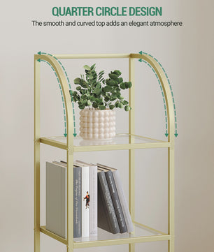 Gouden Boekenkast met 6 Verdiepingen en Gehard Glazen Planken - Stijlvolle Display Unit