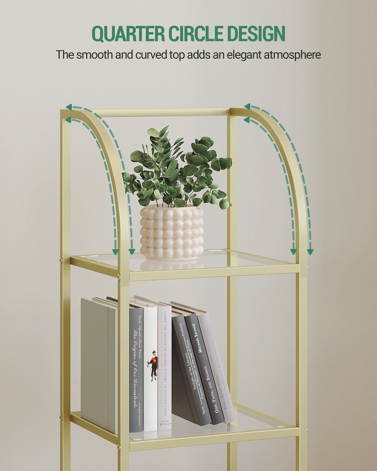 Gouden Boekenkast met 6 Verdiepingen en Gehard Glazen Planken - Stijlvolle Display Unit