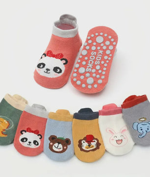 6 Paar Leuke Kinder Sokken met Antislip - Katoen, Ademend & Comfortabel - Schattige Dierenprintjes