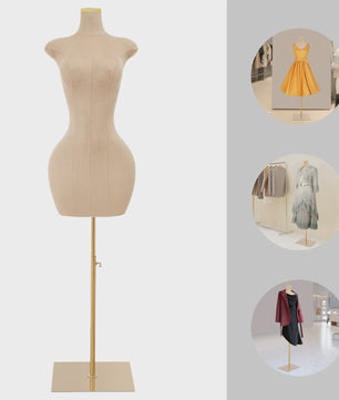 Verstelbare Dames Paspop Torso met Gouden Metalen Standaard - Ideaal voor Kledingpresentatie en Maatwerk