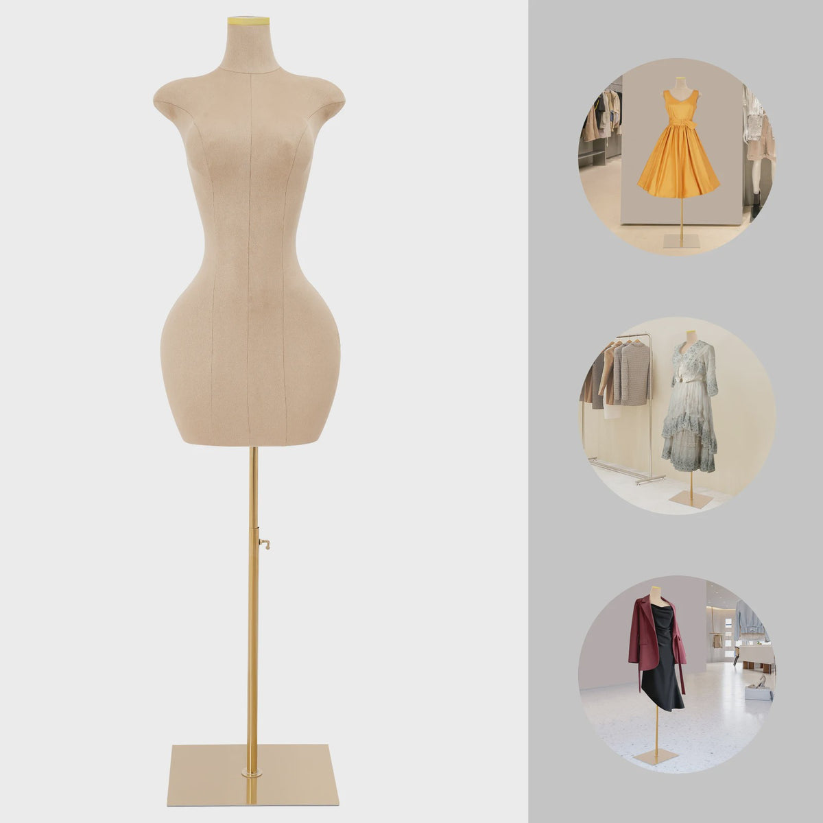 Verstelbare Dames Paspop Torso met Gouden Metalen Standaard - Ideaal voor Kledingpresentatie en Maatwerk