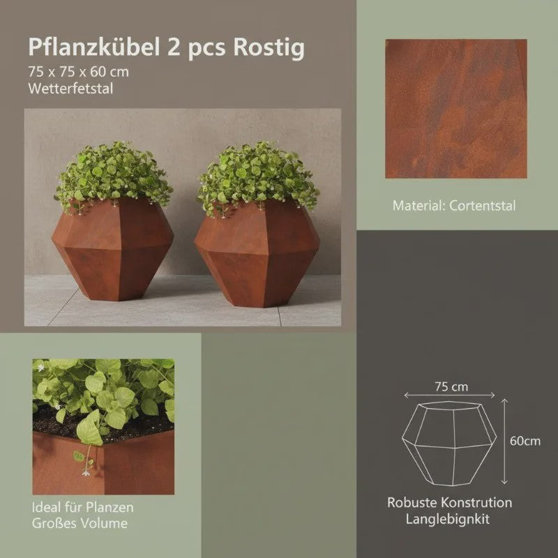 Set van 2 Roestvrij Stalen Plantenbakken 75x75x60 cm - Stijlvol voor Buiten, Tuin & Terras