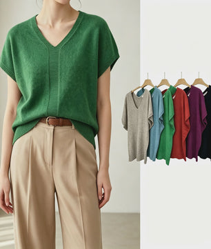 Oversized V-hals Trui Dames - Korte Mouw Gebreid Top