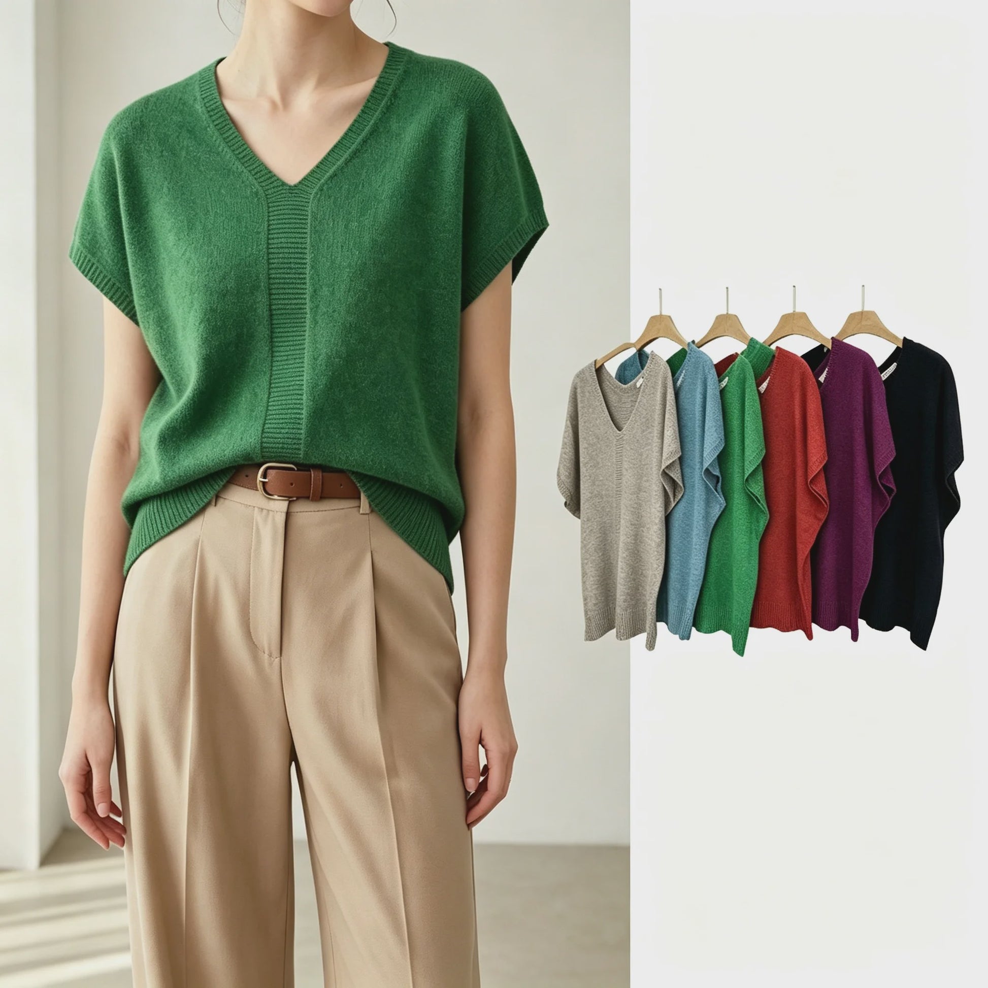 Oversized V-hals Trui Dames - Korte Mouw Gebreid Top