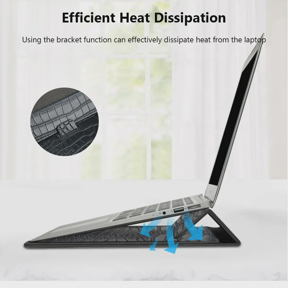 Luxe Croco Leren Laptop Sleeve & Stand voor MacBook Air/Pro 13-16 Inch
