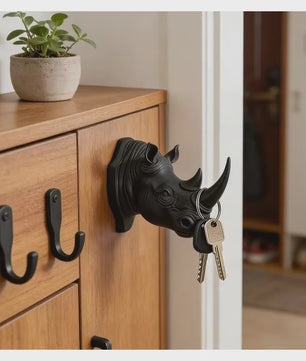 Creatieve Neushoornkop Wandhaak: Stijlvolle Sleutelhanger & Decoratieve Organizer