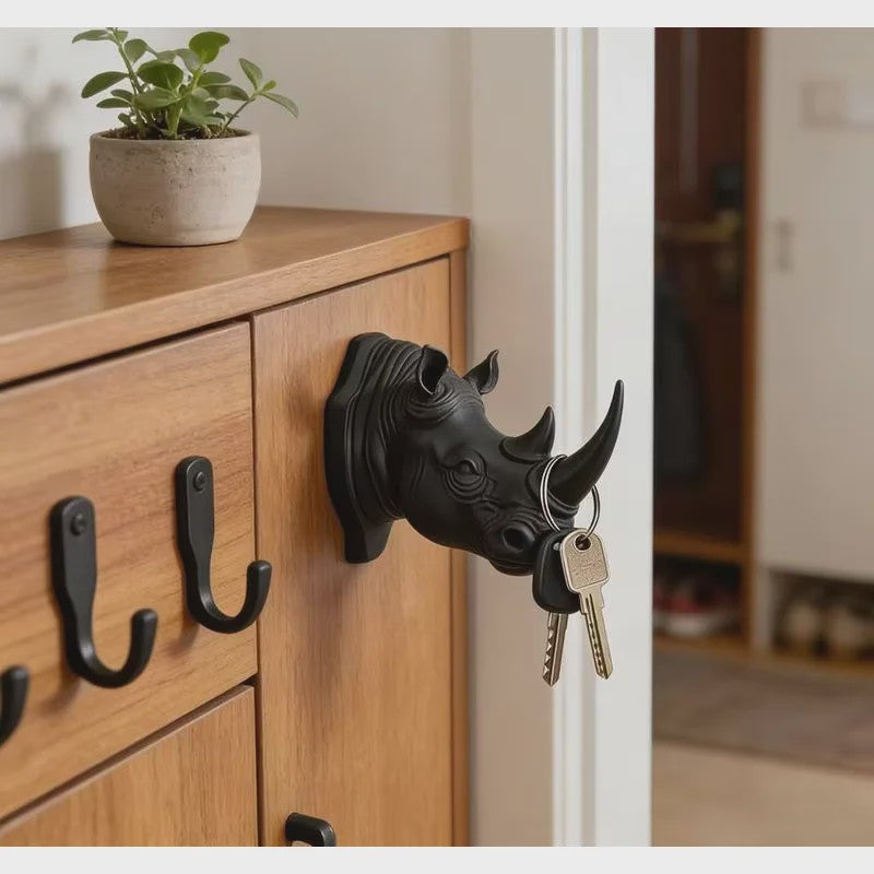 Creatieve Neushoornkop Wandhaak: Stijlvolle Sleutelhanger & Decoratieve Organizer