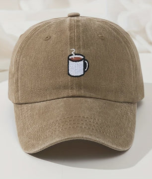Retro Gewassen Baseball Cap met Koffiekopje Borduurwerk - Verstelbaar & Casual
