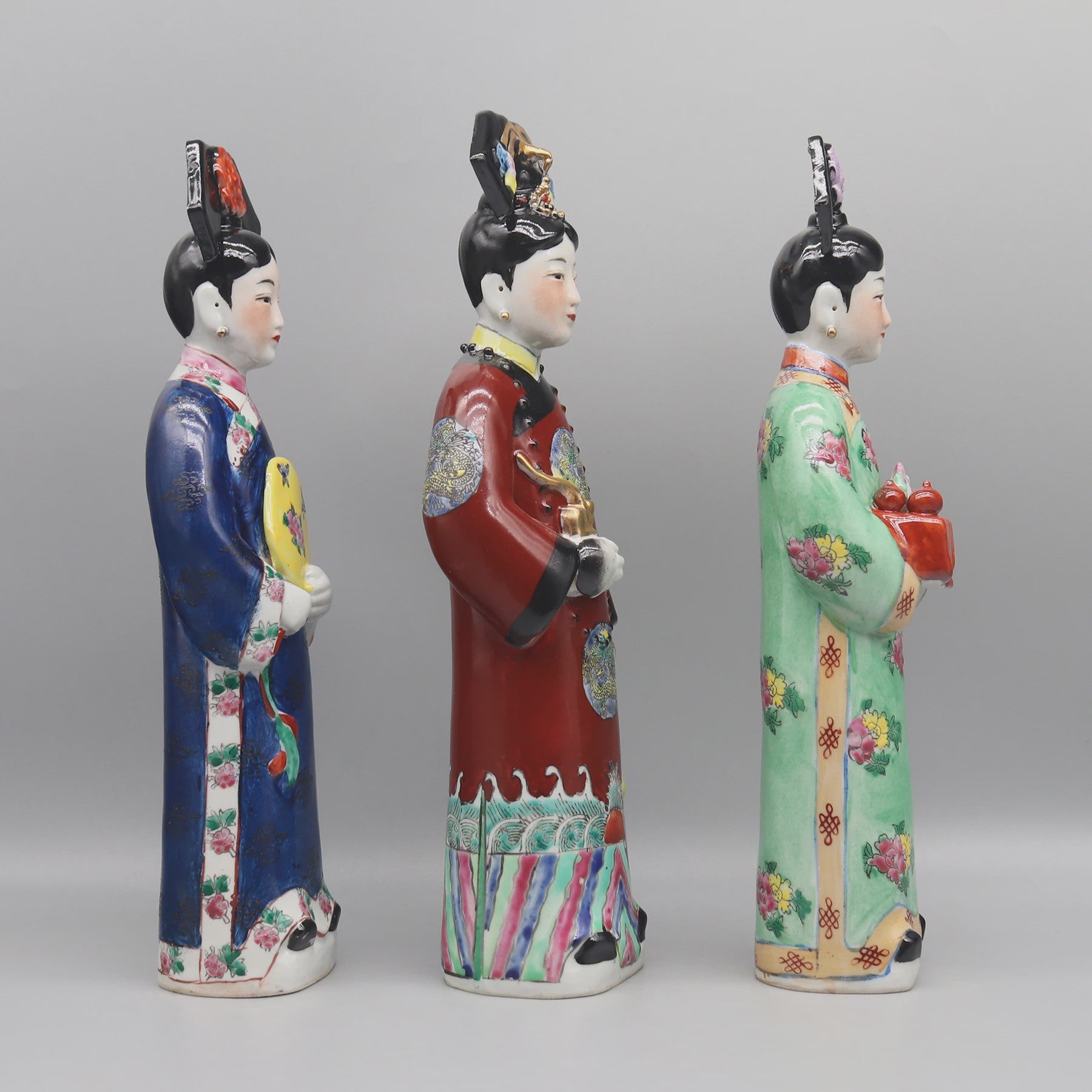 Handgeschilderde Porseleinen Beeldjes: Chinese Prinsessen & Keizerinnen Qing Dynastie