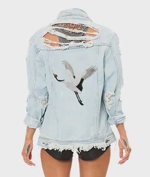 Geborduurde Kraanvogel Patches - Strijk- of Naaibaar voor Kledingdecoratie