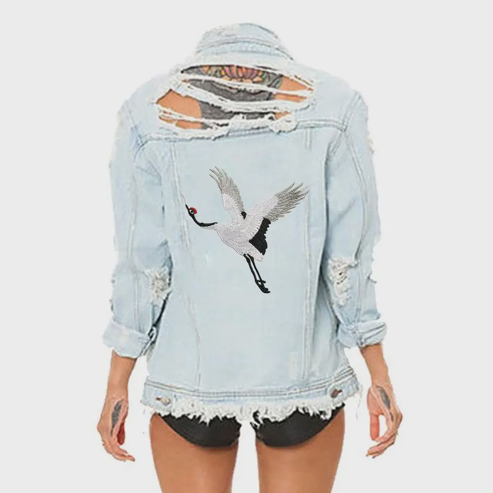 Geborduurde Kraanvogel Patches - Strijk- of Naaibaar voor Kledingdecoratie