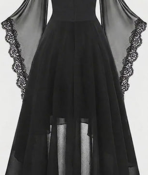 Gothic Heksenjurk Dames - Middeleeuwse Vampier Stijl met Vlinder Mouwen & Kant