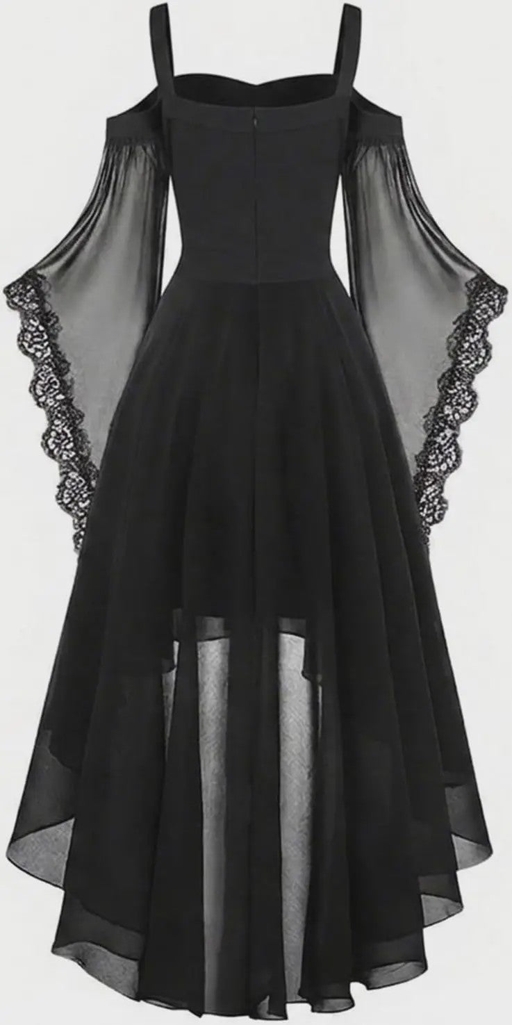 Gothic Heksenjurk Dames - Middeleeuwse Vampier Stijl met Vlinder Mouwen & Kant