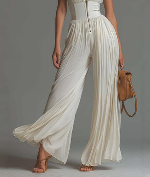 Elegante Dames Jumpsuit met Plooien, Wijde Pijpen en Opstaande Kraag - Zomerse Mouwloze Stijl