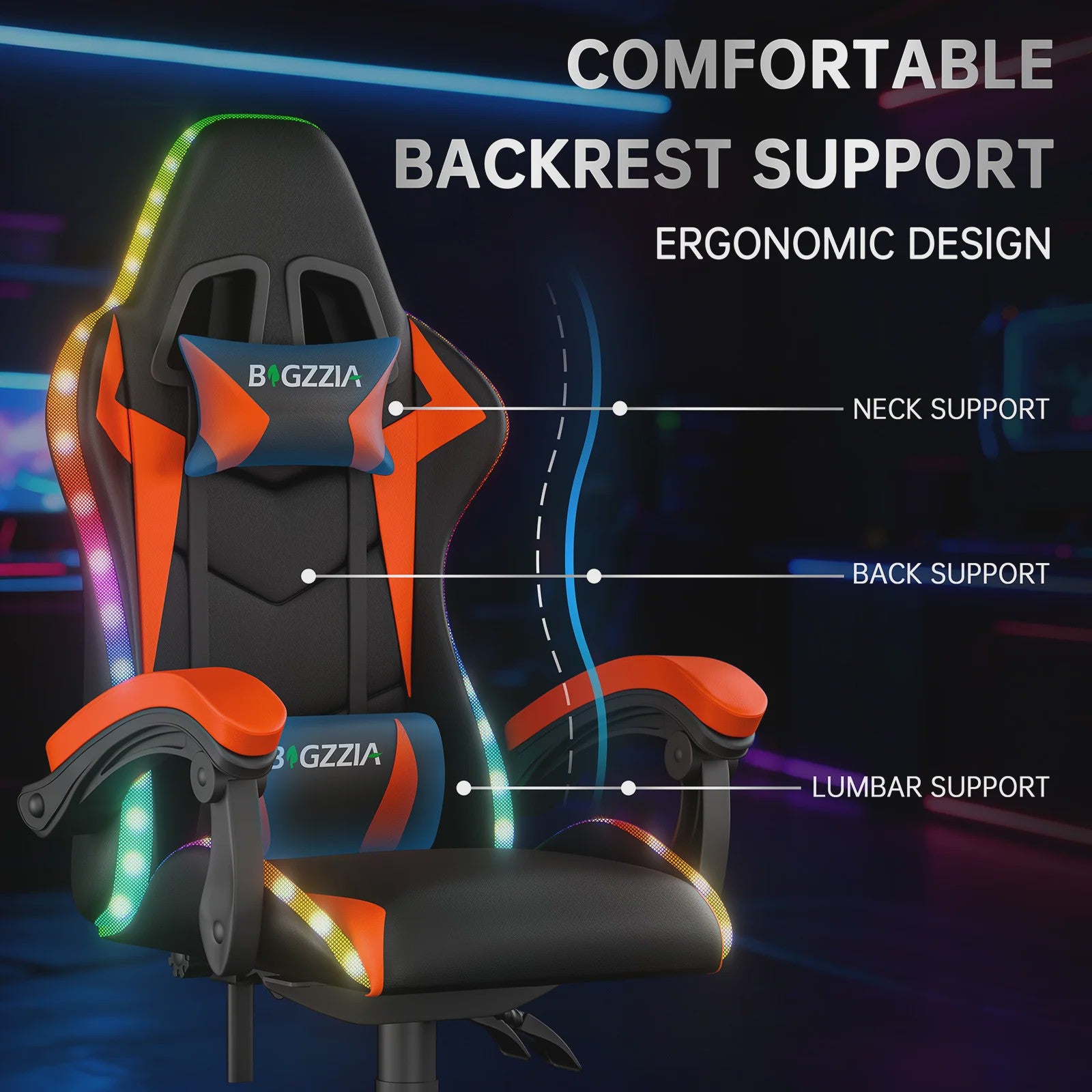 Gartistgo Ergonomische Gaming Stoel met RGB LED Verlichting