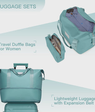 6-delige Hardside Koffer Set met Trolley, Reis- en Toilettas - Misty Blue