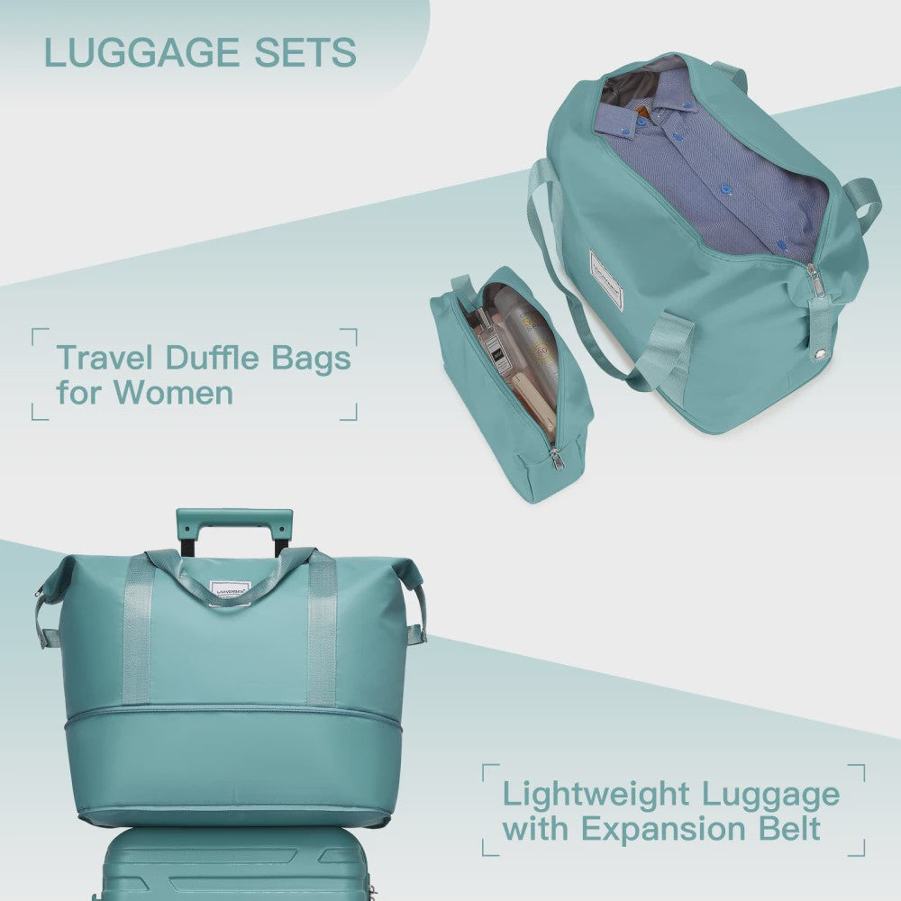 6-delige Hardside Koffer Set met Trolley, Reis- en Toilettas - Misty Blue