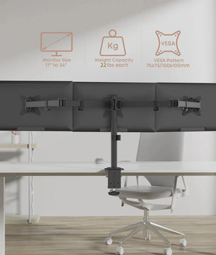 Drievoudige Monitor Bureau Mount - Verstelbare Arm voor 3 Schermen (13-27 inch)