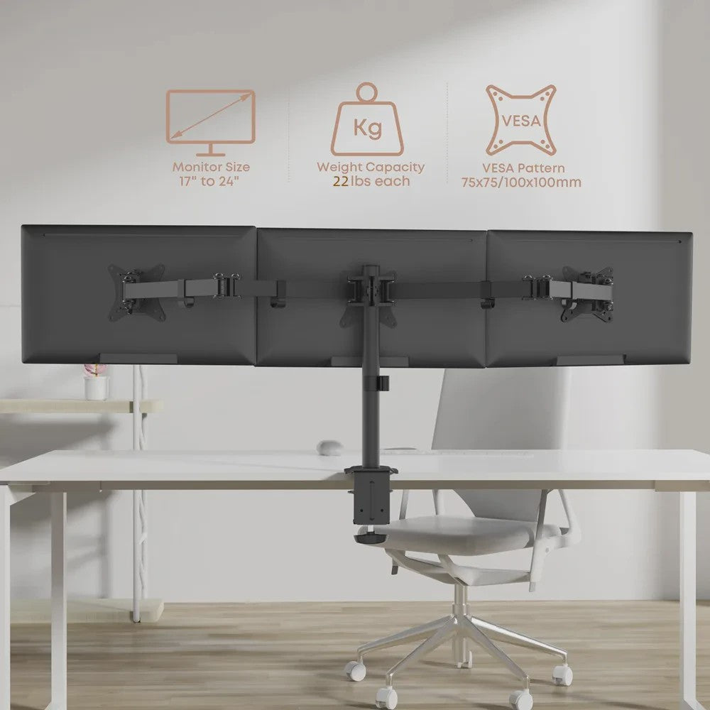 Drievoudige Monitor Bureau Mount - Verstelbare Arm voor 3 Schermen (13-27 inch)