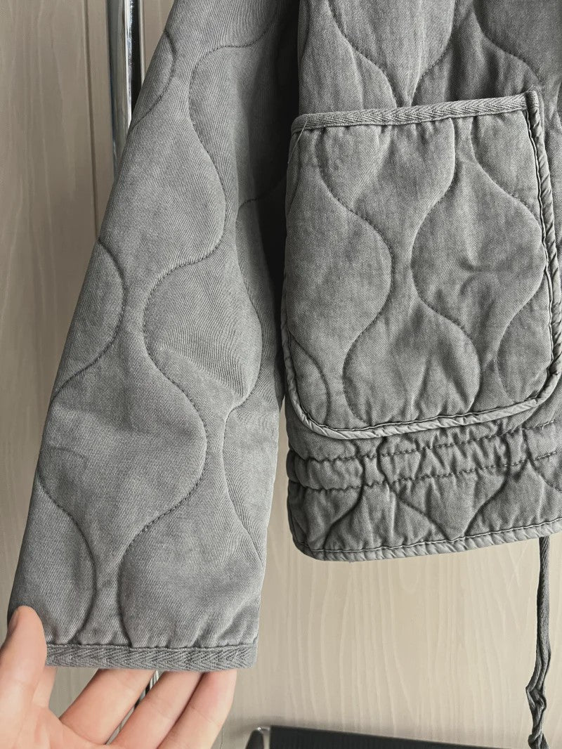 Gewatteerde Dames Jas met Hoge Kraag en Grote Zakken - Vintage Stijl