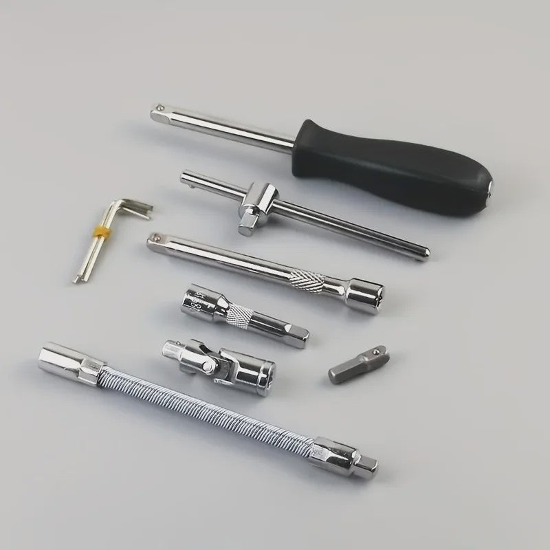 46-delige 1/4 inch doppenset met ratel en bits – Complete gereedschapskit voor motor en auto