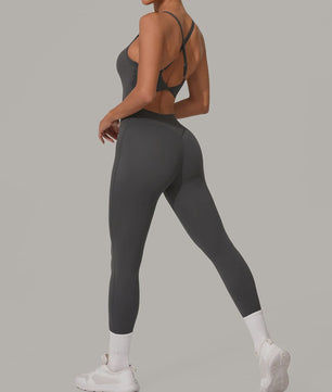 Sportieve Dames Jumpsuit met Open Rug en Kruisbanden - Perfect voor Yoga, Fitness & Zomer
