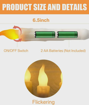 Set Flameless LED Taper Kaarsen - 16.5cm, Batterijgevoed, Flakkerend Vlam-effect