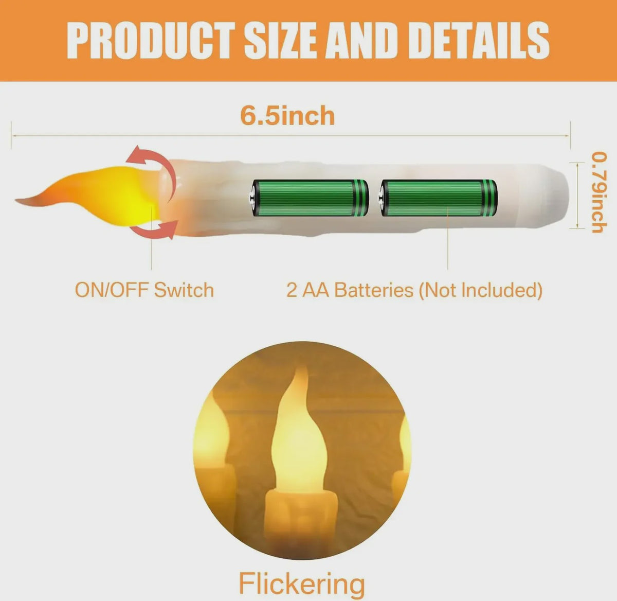 Set Flameless LED Taper Kaarsen - 16.5cm, Batterijgevoed, Flakkerend Vlam-effect