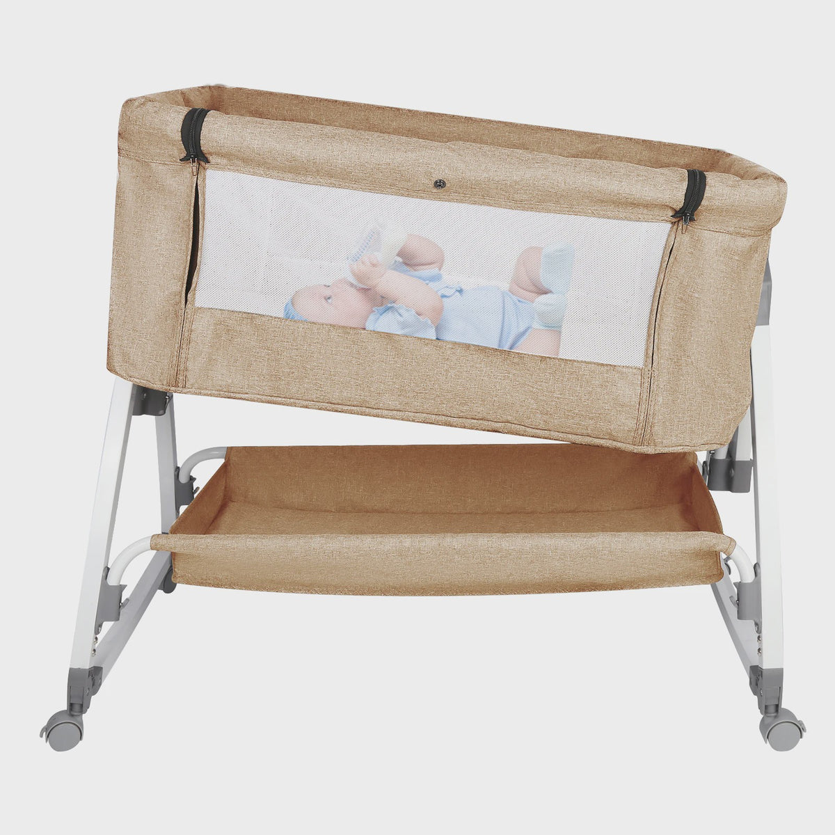 Baby Co-sleeper Wieg 2-in-1 met Wielen, 6 Hoogte-instellingen en Klamboe