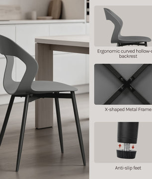Set van 4 Moderne Eetkamerstoelen - PP Zitting & Metalen Poten - Ergonomisch Design
