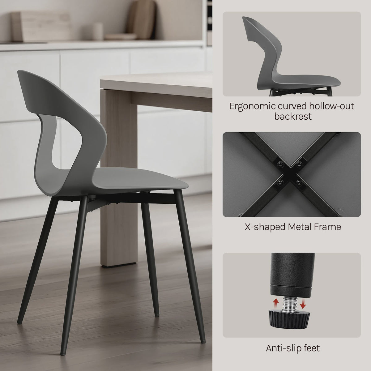 Set van 4 Moderne Eetkamerstoelen - PP Zitting & Metalen Poten - Ergonomisch Design