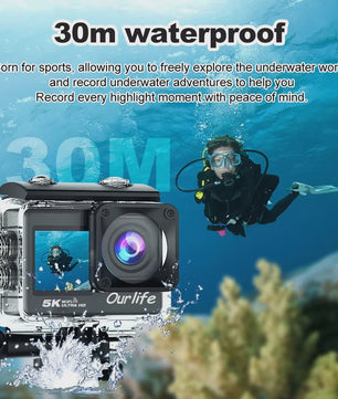 Ourlife 5K Action Camera met 2.0" Touchscreen, WiFi, 170° Groothoek & 30M Waterdicht