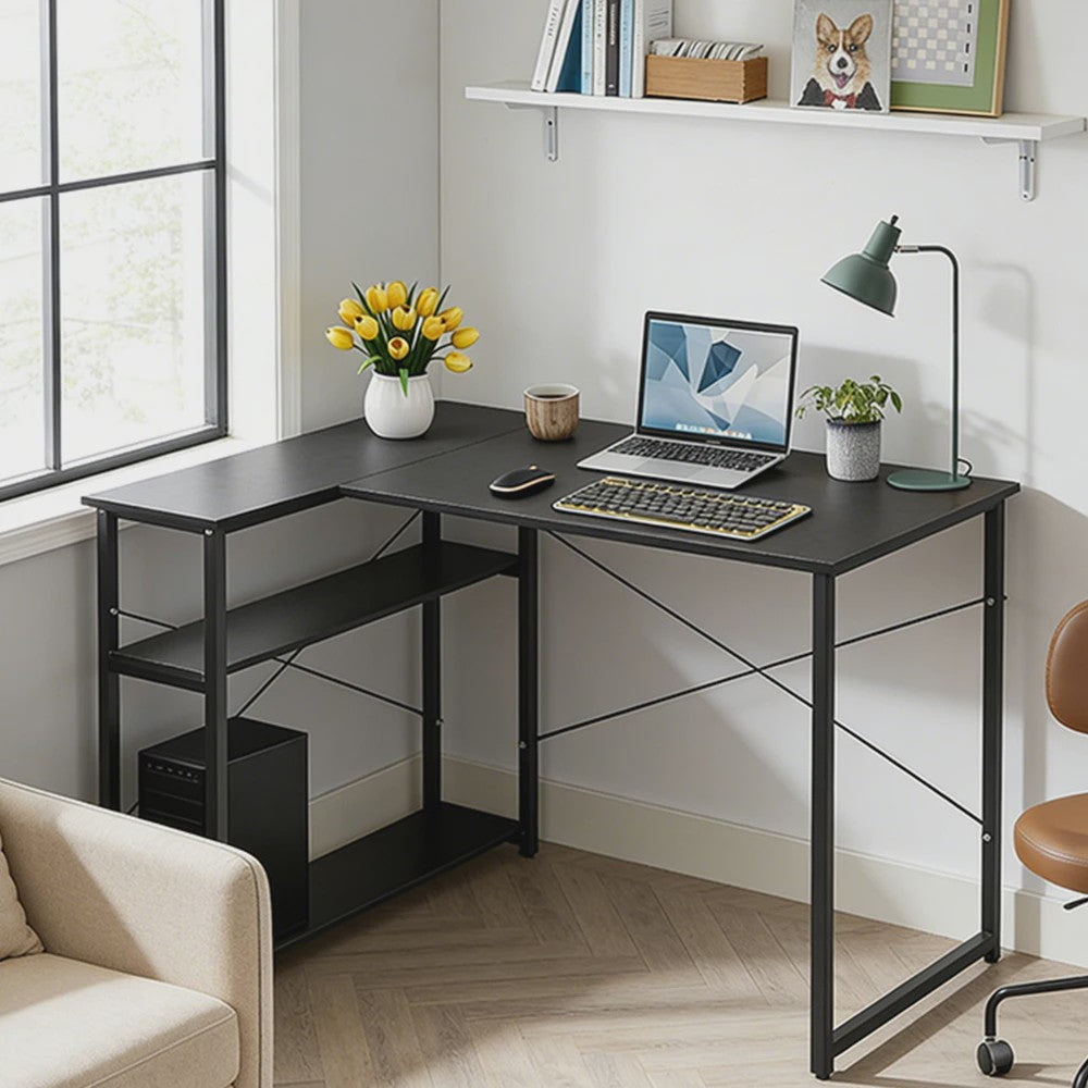 L-vormig Bureau met Opbergrek - Ideaal voor Gaming, PC, Studie & Werk in Slaapkamer (120/100cm)