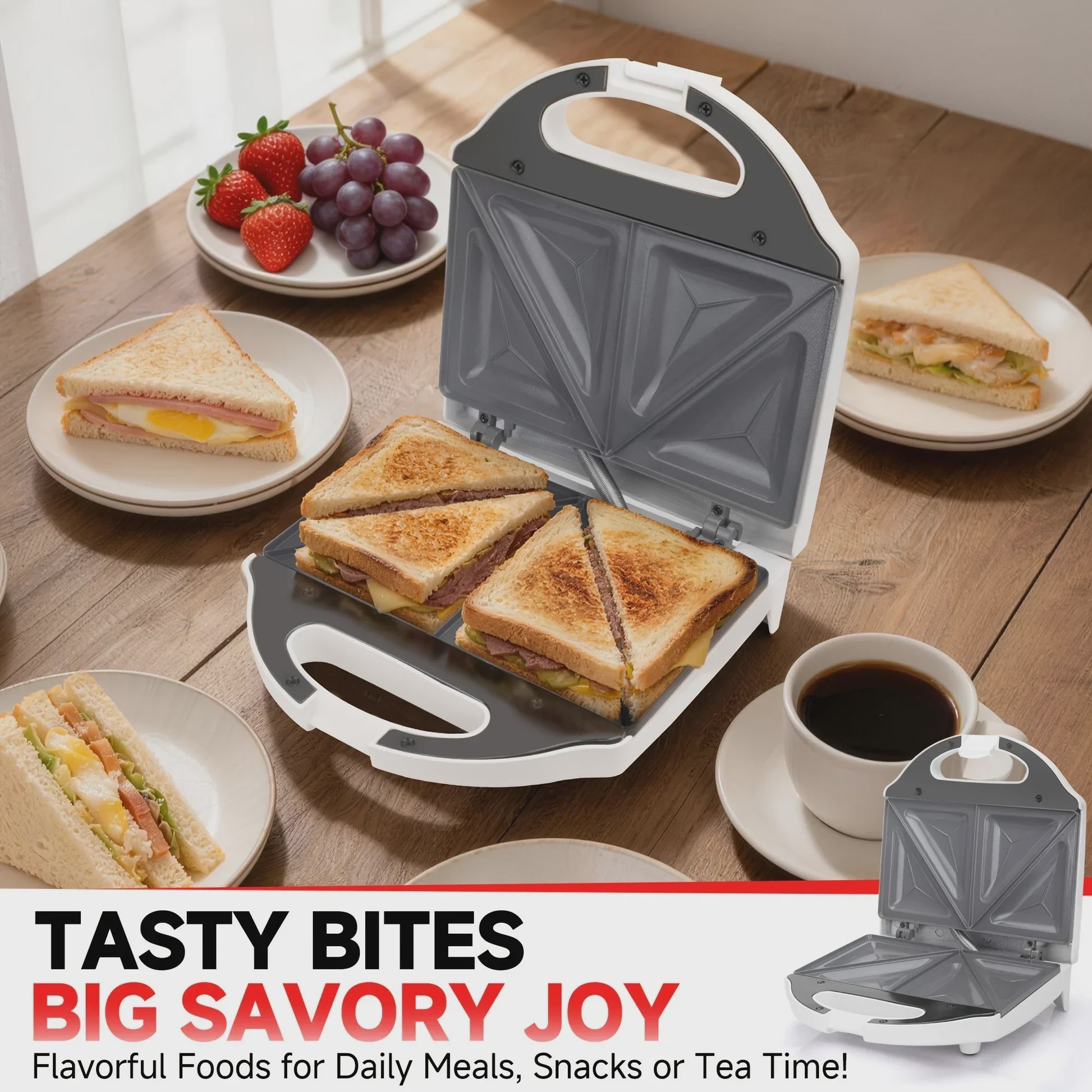 Compacte 2-Slots Sandwichmaker met Keramische Coating - Perfect voor Ontbijt, Panini's en Gegrilde Kaas