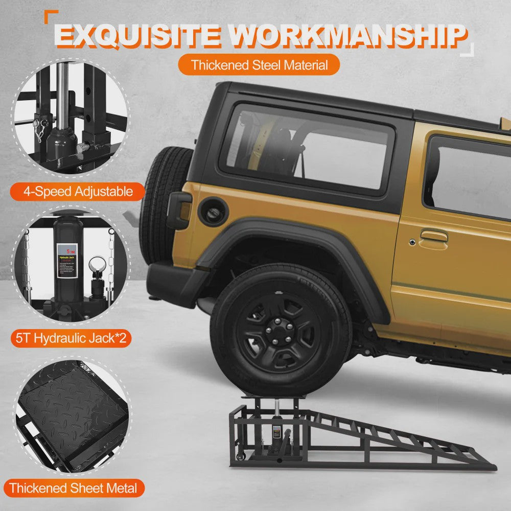 2x Hydraulische Oprijplaten met Rollers & Krik - 5T Heavy-Duty Garage Lift
