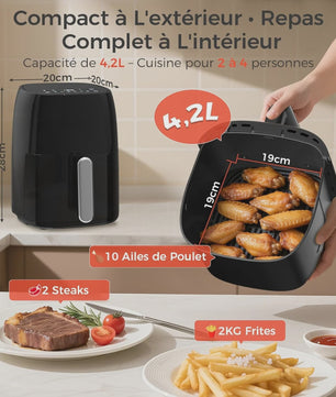 4.2L Airfryer met LED Touchscreen, 6 Voorgeprogrammeerde Menu's & Timer