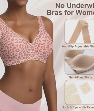 Seamless Beugelvrije BH met Luipaardprint - Diepe V-hals & Push-up Effect