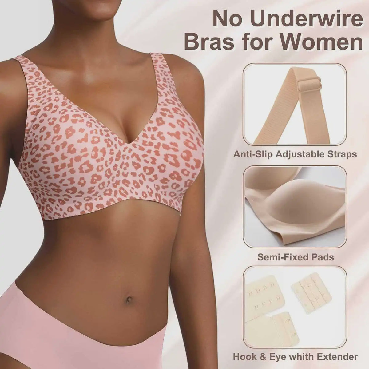 Seamless Beugelvrije BH met Luipaardprint - Diepe V-hals & Push-up Effect