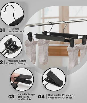 Set van 10 Verstelbare Anti-slip Kledinghangers met Clips voor Broeken, Rokken en Jeans