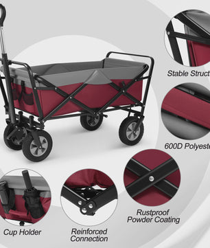 Opvouwbare Transportkar 100L met Verstelbare Handgreep en Zijvak - All-Terrain
