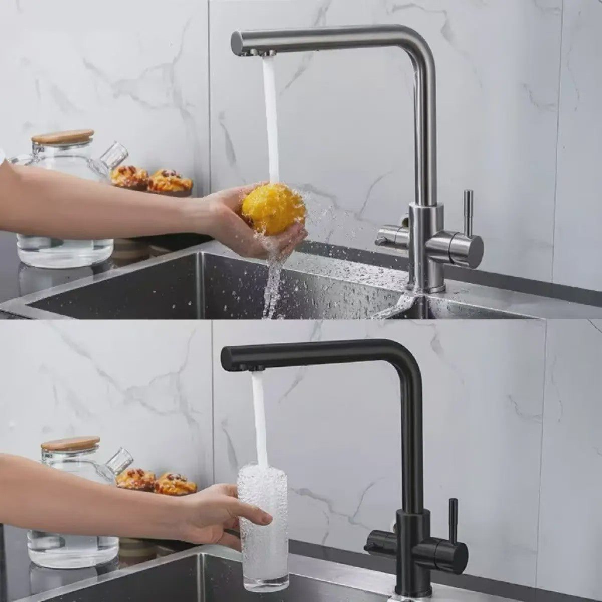 Keukenkraan met Waterfilter en Dubbele Hendel - Zuiver Drinkwater
