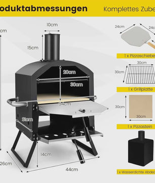 Outdoor Pizzaoven met 2 Lagen, Grillrooster, Pizzasteen & Schep