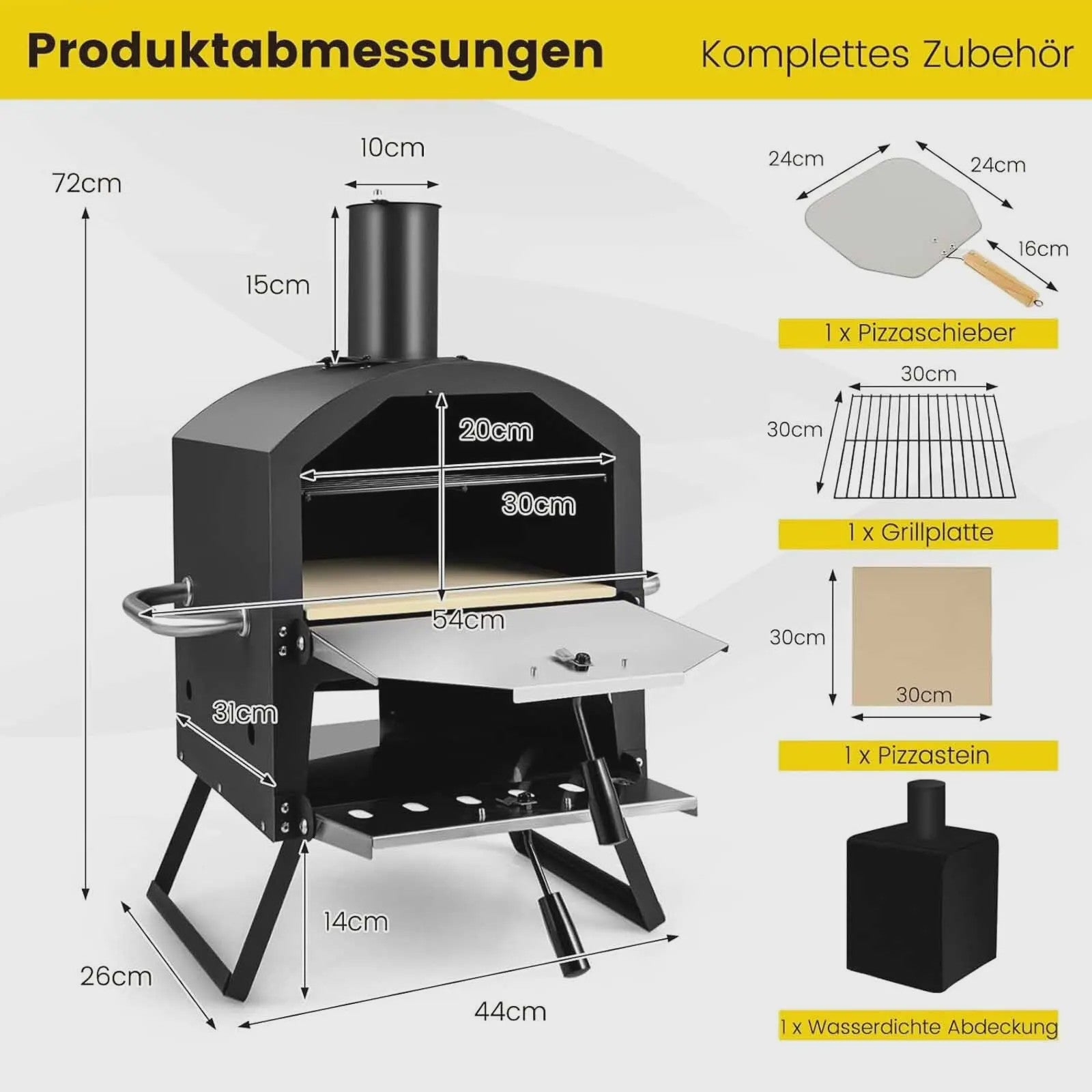 Outdoor Pizzaoven met 2 Lagen, Grillrooster, Pizzasteen & Schep