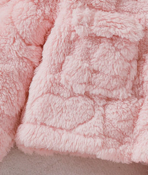 Schattige Baby Meisjes Set: Roze Pluche Jasje, Lange Broek & Top